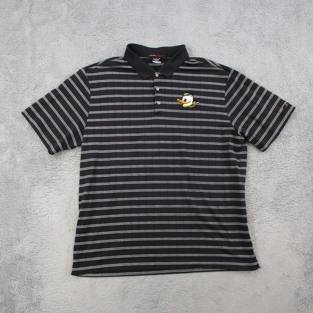 Nike Tiger Woods Oregon Ducks Polo Shirt Men XL Black Striped Dri-FIT 389585-010